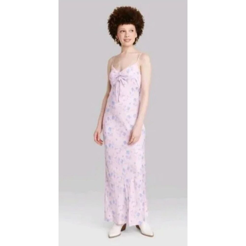 Women's Ruched Front Maxi Slip Dress - Wild Fable Pink Floral Large. NWT. 17